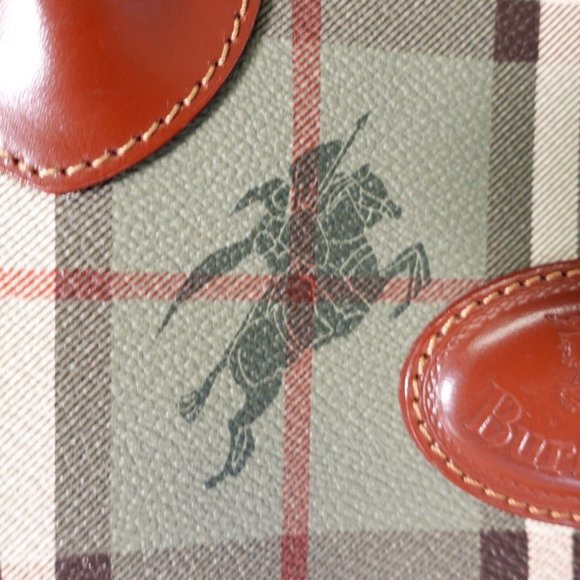 Vintage Burberry Bag Women Leather Large Plaid Dome Haymarket Check Brown Green - Picture 14 of 16